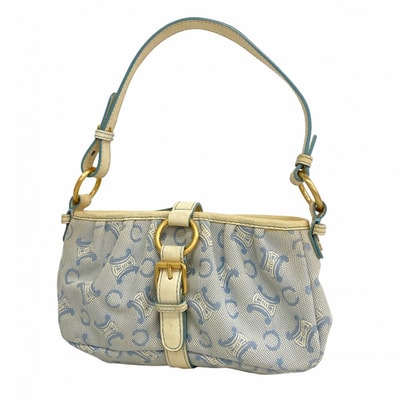 【6dd4866-k】セリーヌ ハンドバッグ Cマカダム キャンバス ブルー シャンパンゴールド金具【中古】レディース