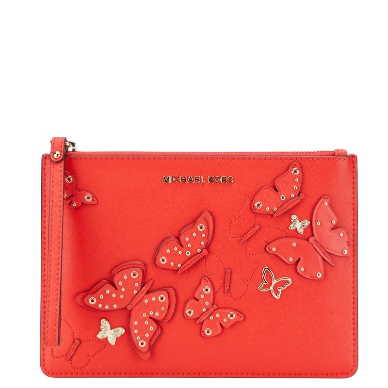 マイケルコース バタフライ butterfly 蝶 モチーフ クラッチバッグ セカンドバッグ レッド レザー レディース Michael Kors 中古