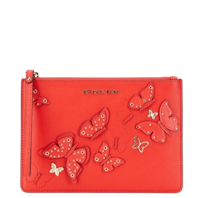 マイケルコース バタフライ butterfly 蝶 モチーフ クラッチバッグ セカンドバッグ レッド レザー レディース Michael Kors 中古