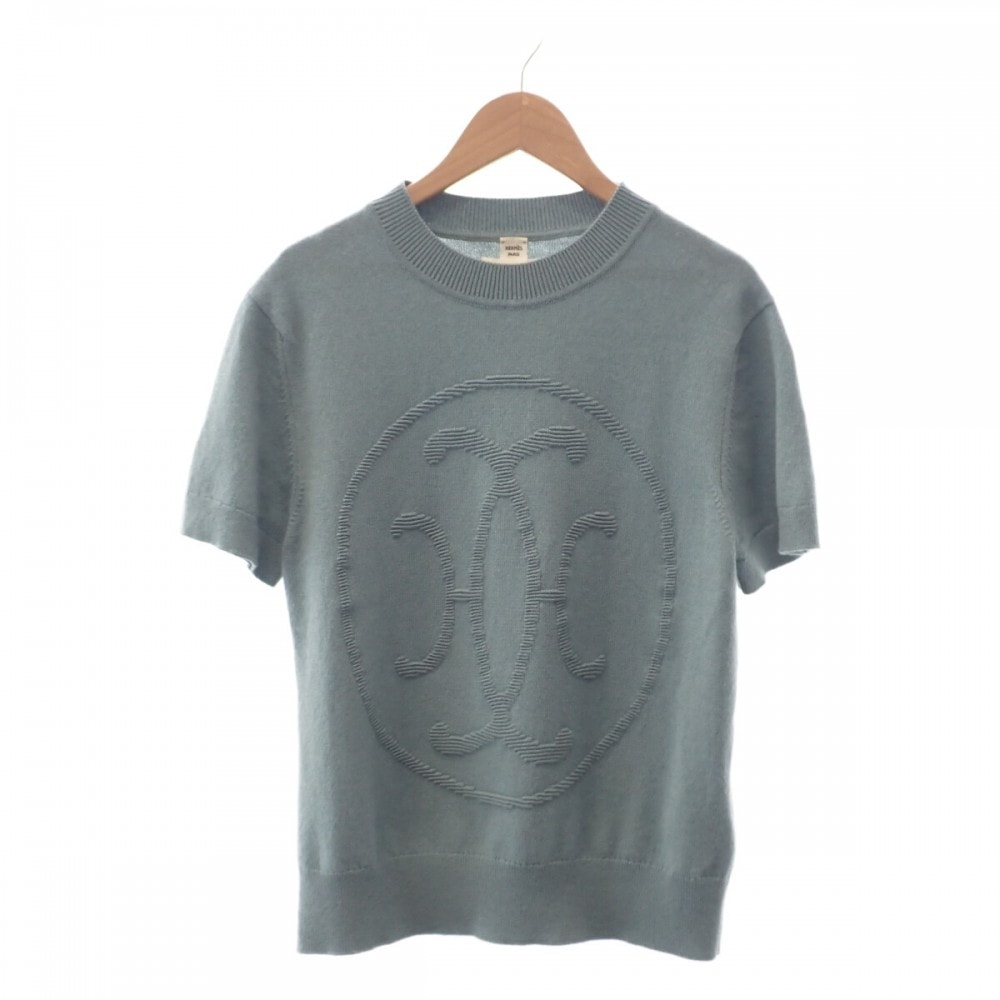 エルメス HERMES Hリフト ニット トップス 40 2H2663D1 半袖Tシャツ カシミヤ Bleu Lichen レディース【中古】【Aランク】