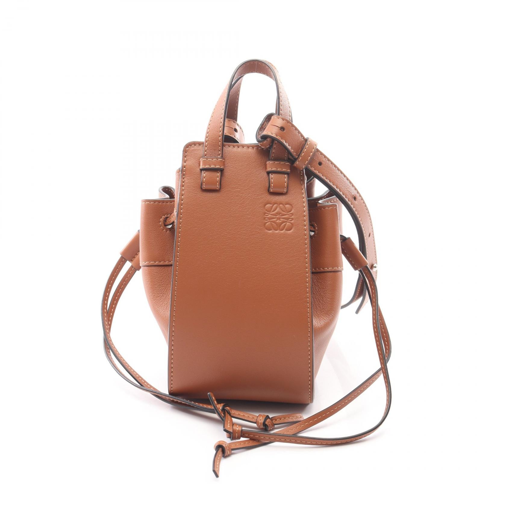 ロエベ LOEWE ハンモック ドローストリングバッグ ミニ 2WAY ハンドバッグ バッグ レザー レディース ブラウン系 【中古】