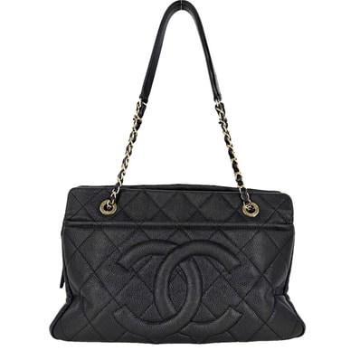 CHANEL シャネル ハンドバッグ マトラッセ チェーントートバッグ ココマーク 肩掛け キャビアスキン ブラック 黒 ゴールド金具 レディース【中古品】