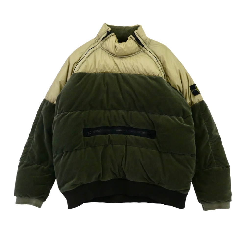 STONE ISLAND 18AW 691544225 Cotton Velvet Down TC Reverse Lamy Flock Puffer 腕章付 ベルベット アノラック ダウンジャケット カーキ系 XL【中古】