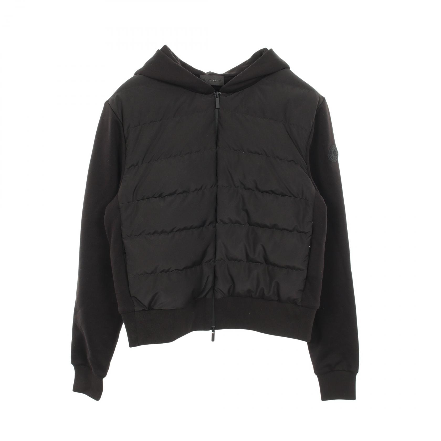 モンクレール MONCLER フード付き 切替 ダウンジャケット 衣料品 アウター コットン / ポリエステル レディース ブラック系 【中古】