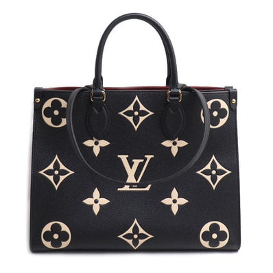 LOUIS VUITTON ルイ・ヴィトン オンザゴーMM トートバッグ モノグラムアンプラント バイカラー ブラック ベージュ M45495 ICチップ レディース【中古】【美品】
