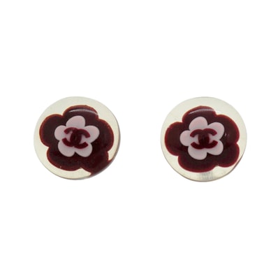 【6jhb0691】シャネル ピアス ココマーク カメリア メタル シルバー ピンク ワインレッド【中古】レディース
