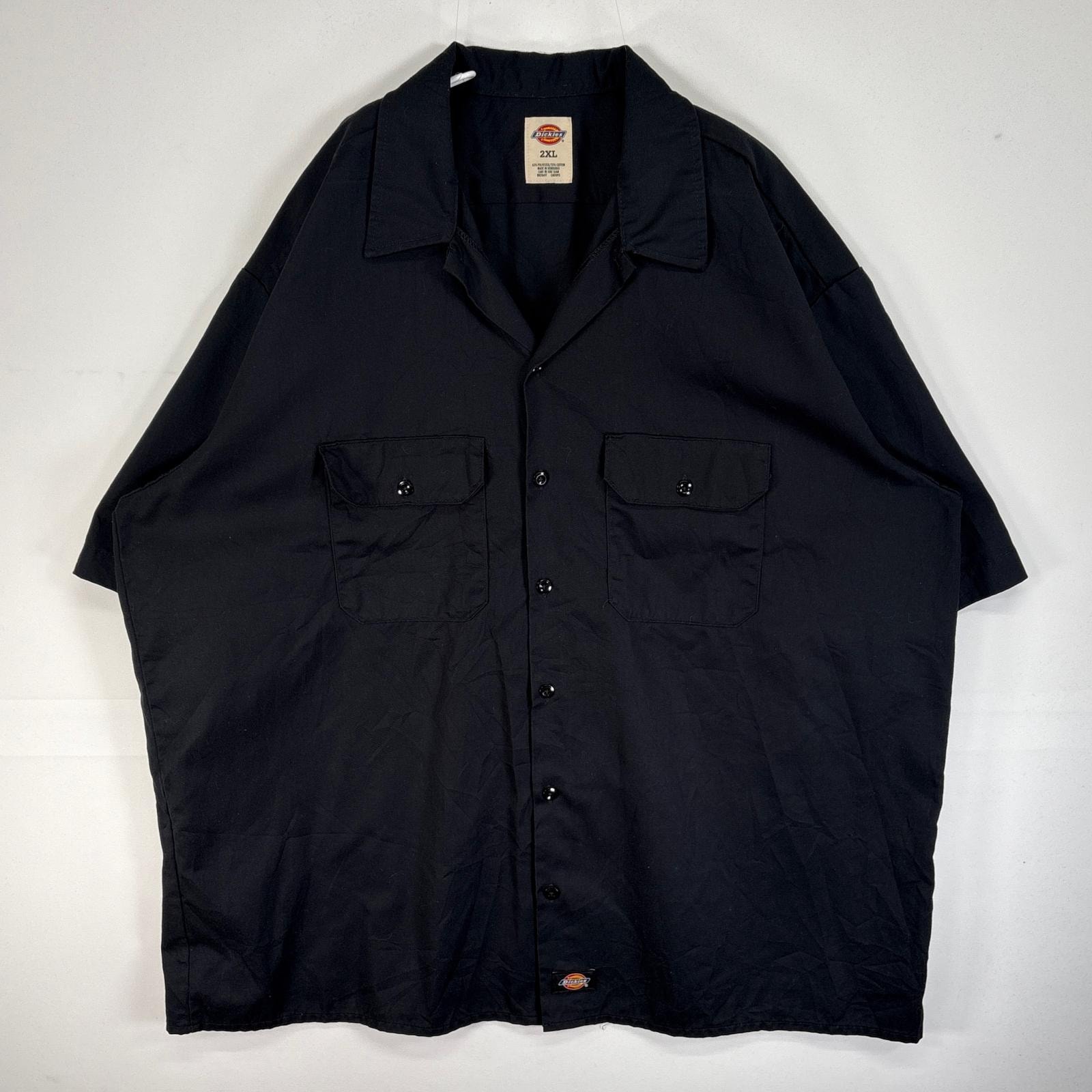 古着 ディッキーズ Dickies 半袖シャツ ワーク フラップポケ 作業着 大きいサイズ ワンポイント ロゴ 14041 ブラック 無地 メンズ