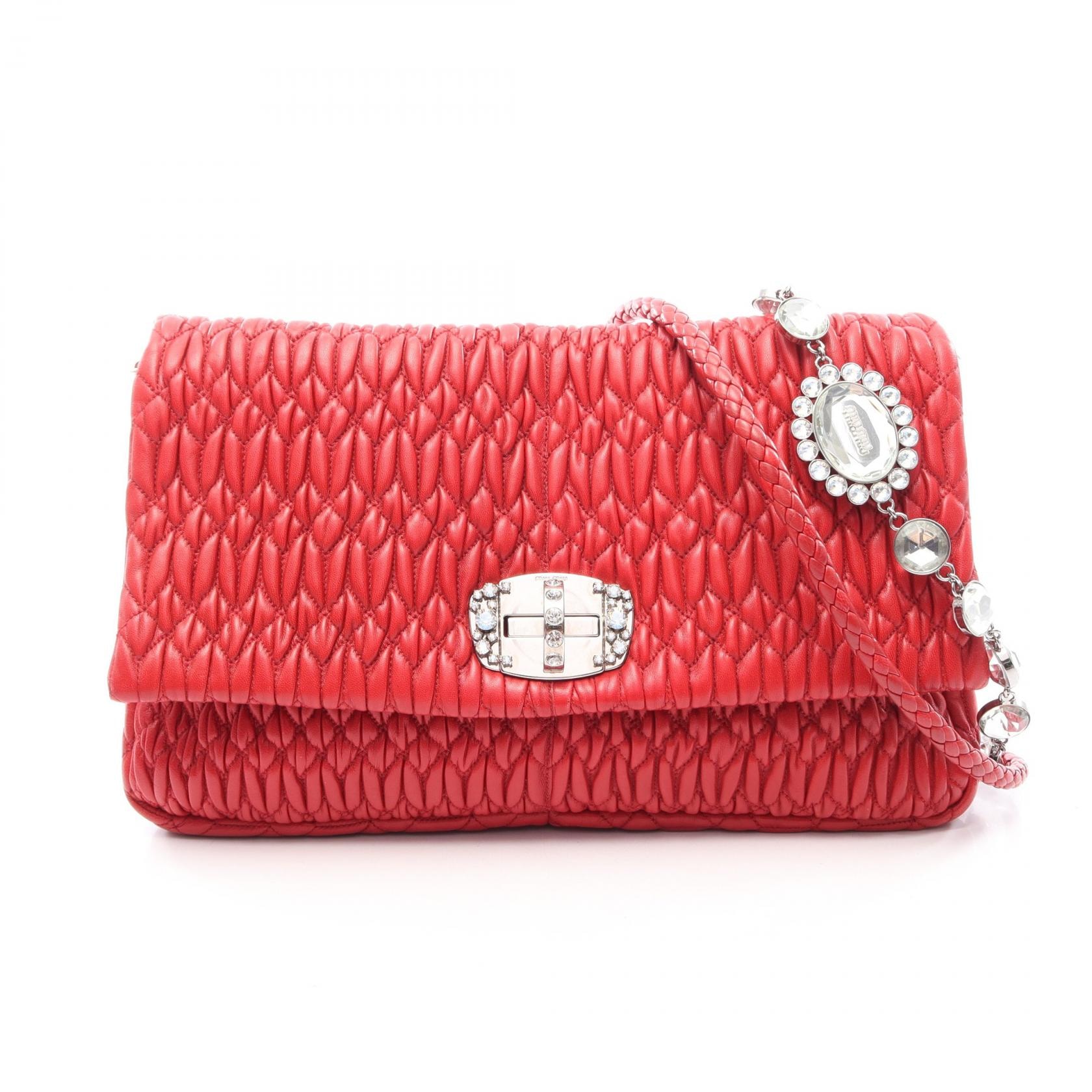 ミュウ ミュウ Miu Miu マテラッセ ナッパクリスタル 2WAY ショルダーバッグ バッグ レザー レディース レッド系 【中古】