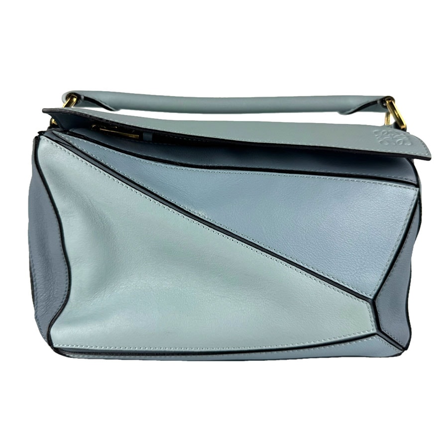 ロエベ LOEWE ハンドバッグ ショルダーバッグ パズルバッグ スモール レザー ブルー ゴールド レディース【中古】 z9982