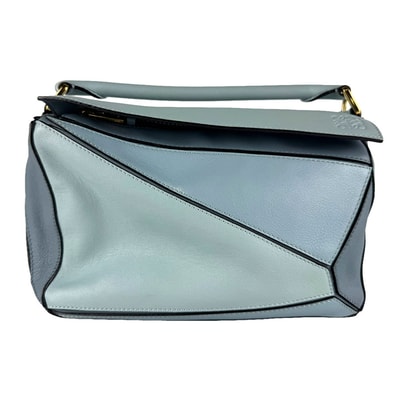 ロエベ LOEWE ハンドバッグ ショルダーバッグ パズルバッグ スモール レザー ブルー ゴールド レディース【中古】 z9982