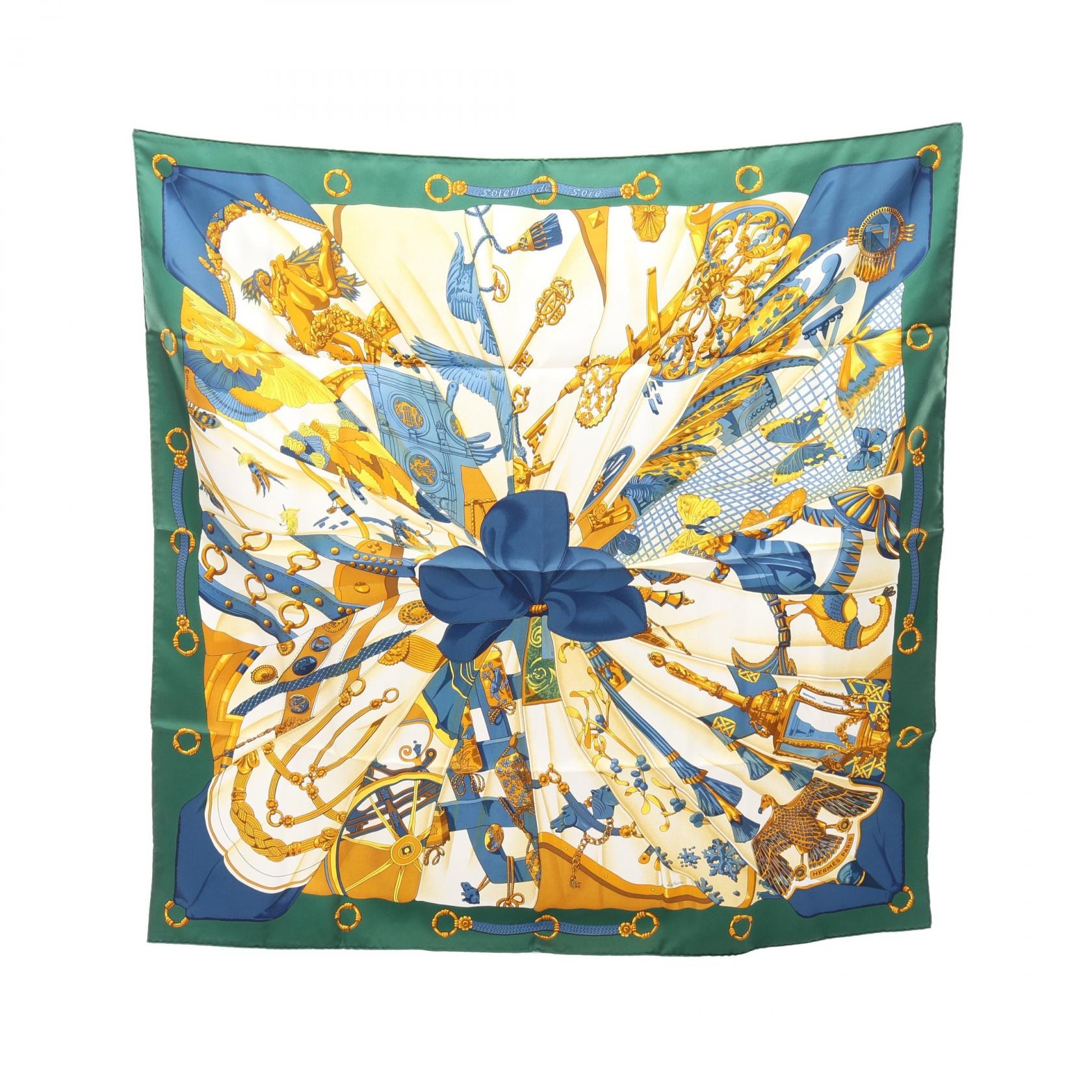 エルメス HERMES カレ90 Soleil de Soie スカーフ 衣料品 シルク シルク レディース グリーン系 / マルチカラー 【中古】