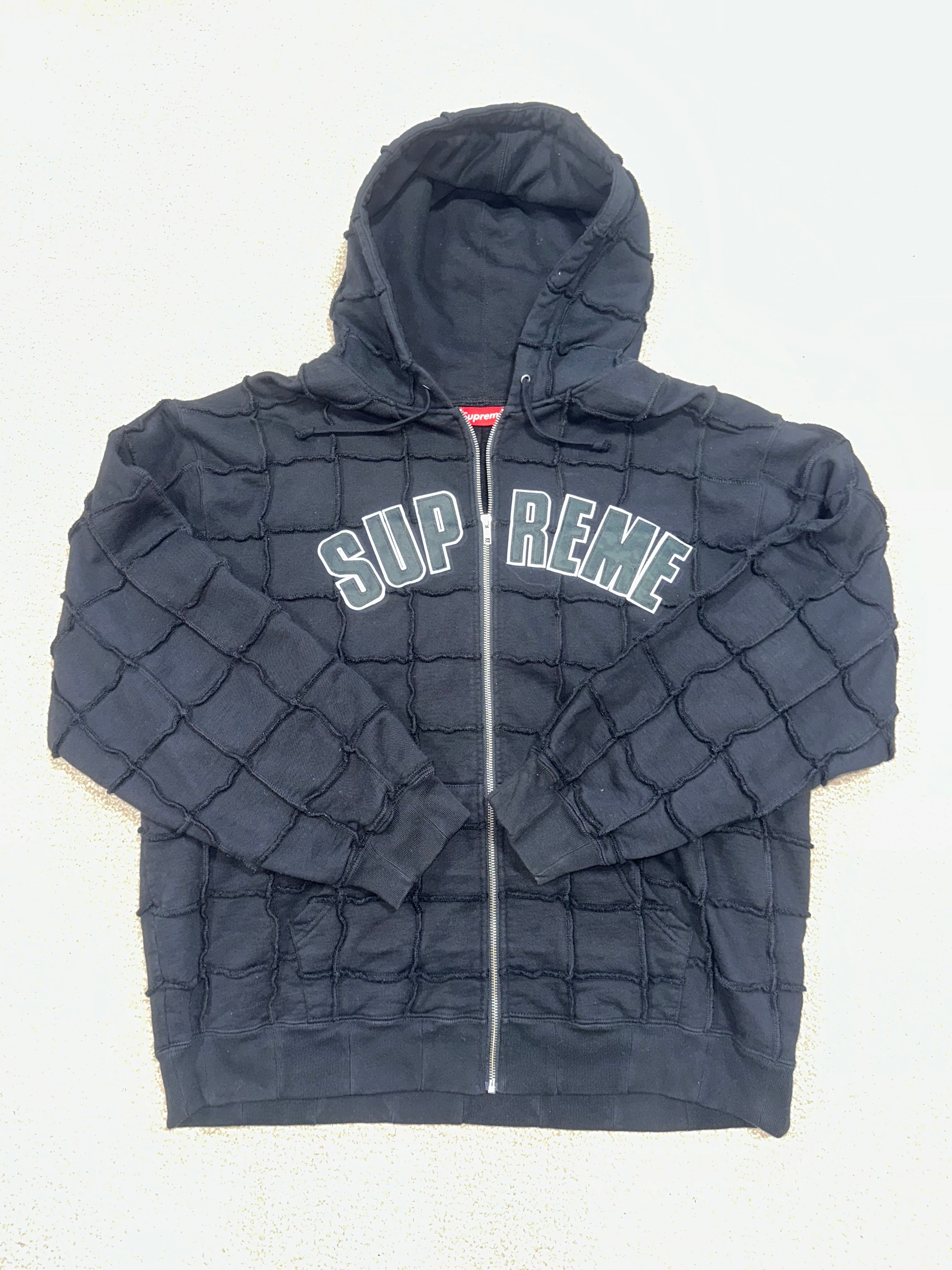 Supreme Reverse Patchwork Zip Up Hooded Sweatshirt 