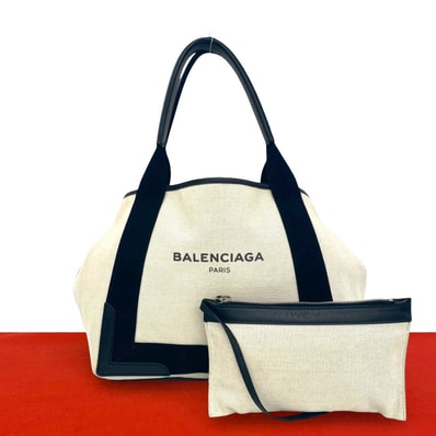 BALENCIAGA バレンシアガ ネイビーカバス キャンバス レザー ハンドバッグ ブラック
92067