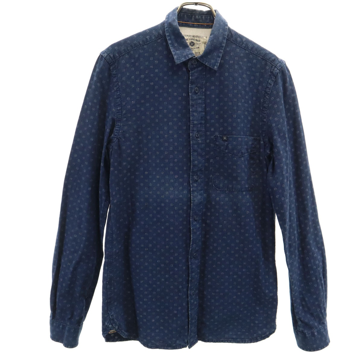 ZARA MAN ザラマン 総柄 長袖 デニムシャツ S ネイビー