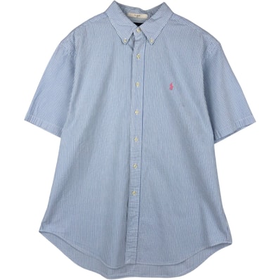 古着 ラルフローレン Ralph Lauren CLASSIC FIT クラシックフィット シアサッカー 半袖 ボタンダウン ストライプシャツ メンズXL相当/eaa623573