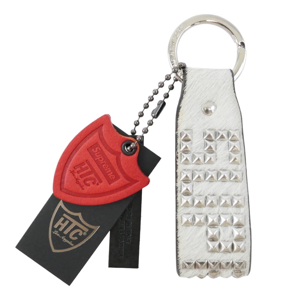 Supreme 23SS × HTC エイチティーシー Hollywood Trading Company Studded Keychain ハリウッド トレーディング カンパニー スタッディド キーチェーン COWレザー ホワイト系【極上美品】【中古】