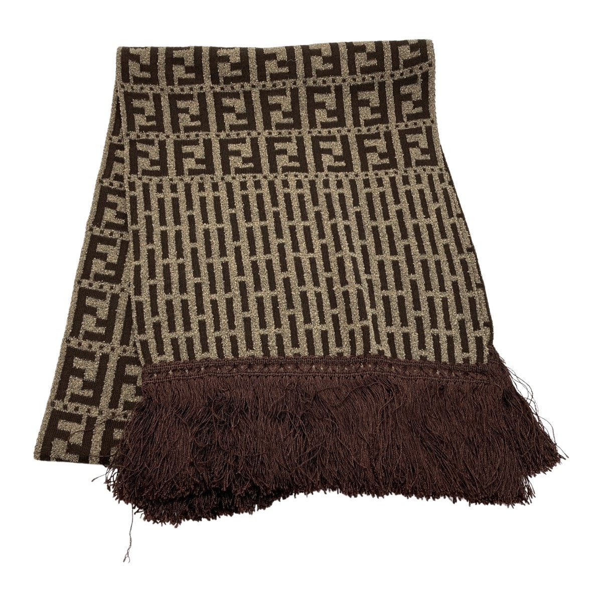 C (やや傷や汚れあり)】FENDI フェンディ ズッカ柄 フリンジ マフラー
