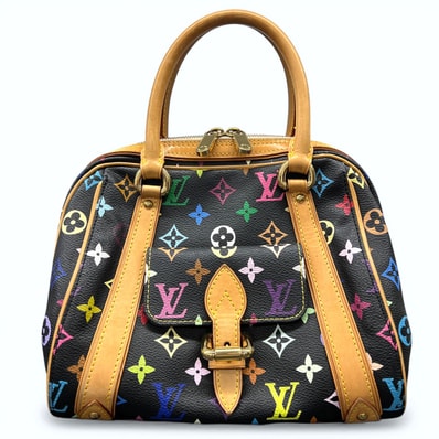 LOUIS VUITTON 美品 ルイヴィトン プリシラ モノグラムマルチカラー ノワール ハンドバッグ M40097 PVC レザー SP0026 ブラック マルチカラー ミニボストン LV ABランク 中古 鑑定済 ヴィトンバッグ