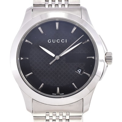 値下 グッチ GUCCI 126.4 Gタイムレス デイト クォーツ ユニセックス □#145692