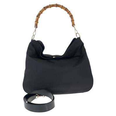 GUCCI グッチ バンブー ブラック 黒 シルバー金具 ナイロン ハンドバッグ ショルダーバッグ2way 602925 【中古】