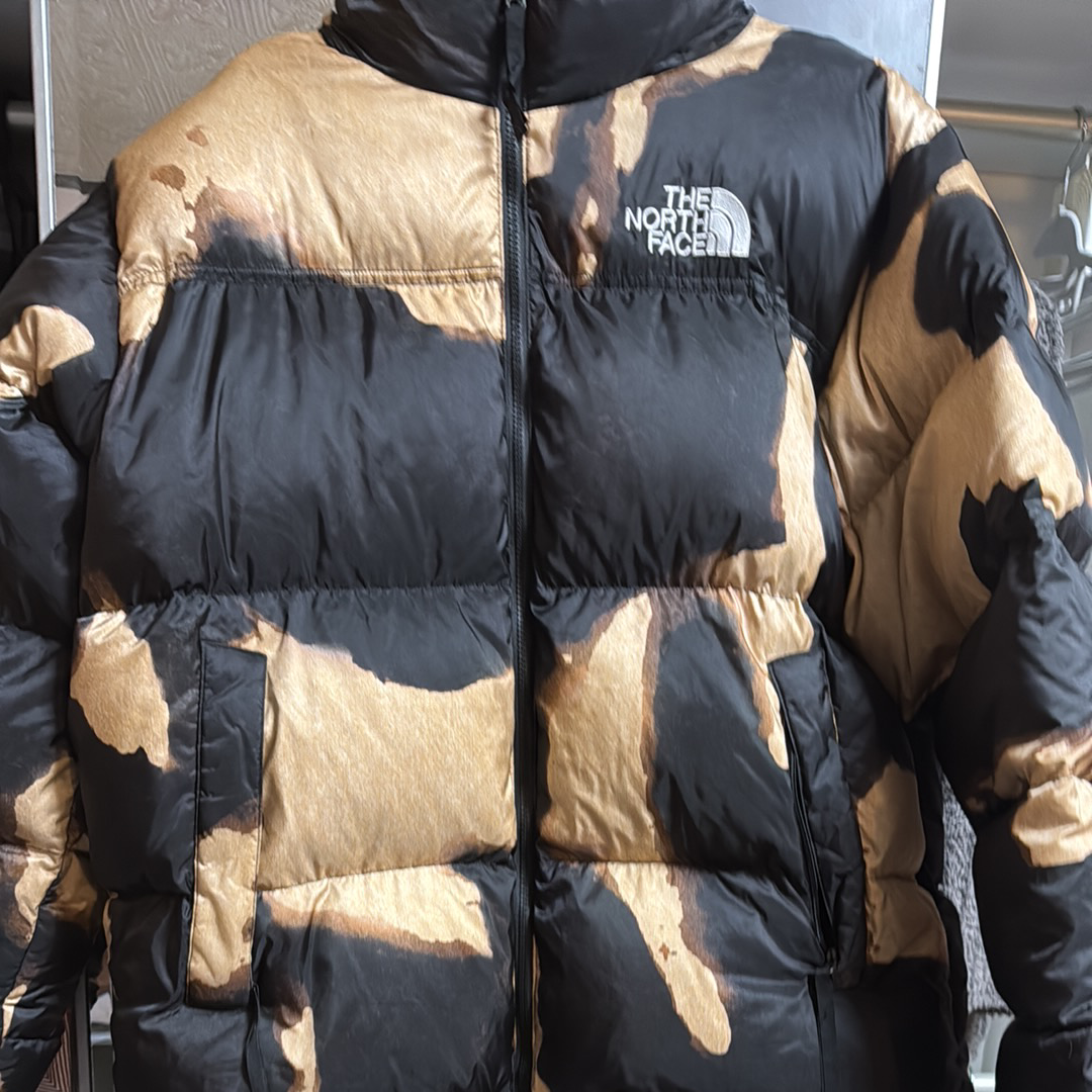 Supreme x The North Face Bleached Denim Print Nuptse Jacket "Black"