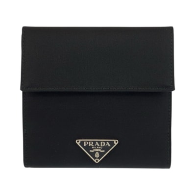 超美品 PRADA プラダ テスート 三角ロゴプレート ブラック 黒 シルバー金具 ナイロン 折財布 コンパクトウォレット 男女兼用 601954 【中古】