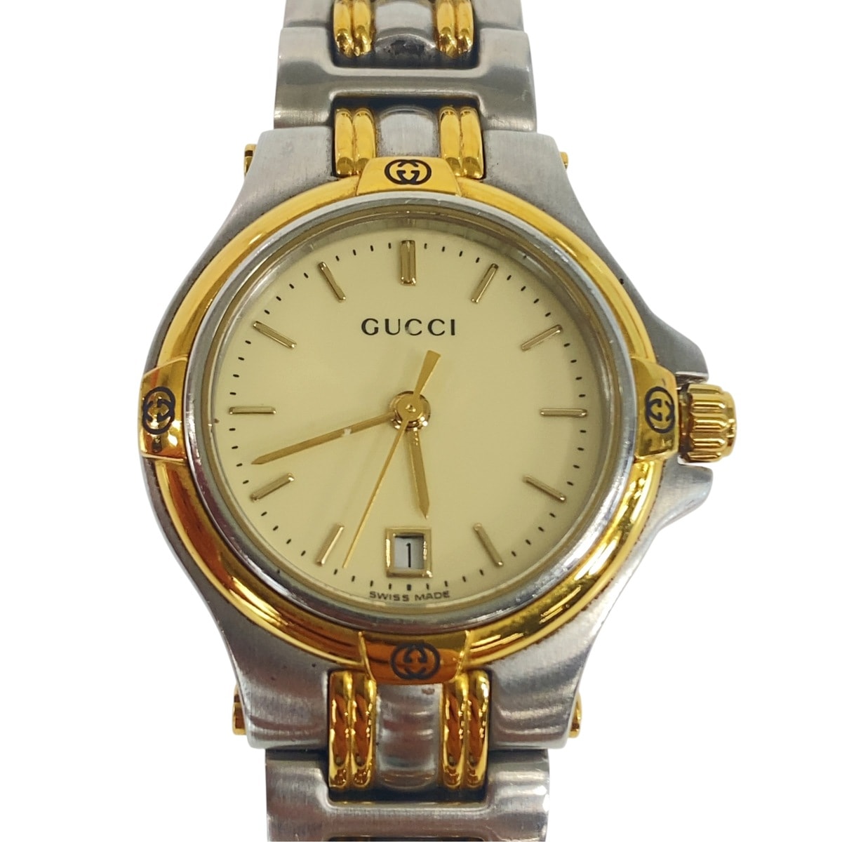 美品 GUCCI グッチ ヴィンテージ ゴールド シルバー メタル 腕時計 クオーツ 1-0288574 【中古】