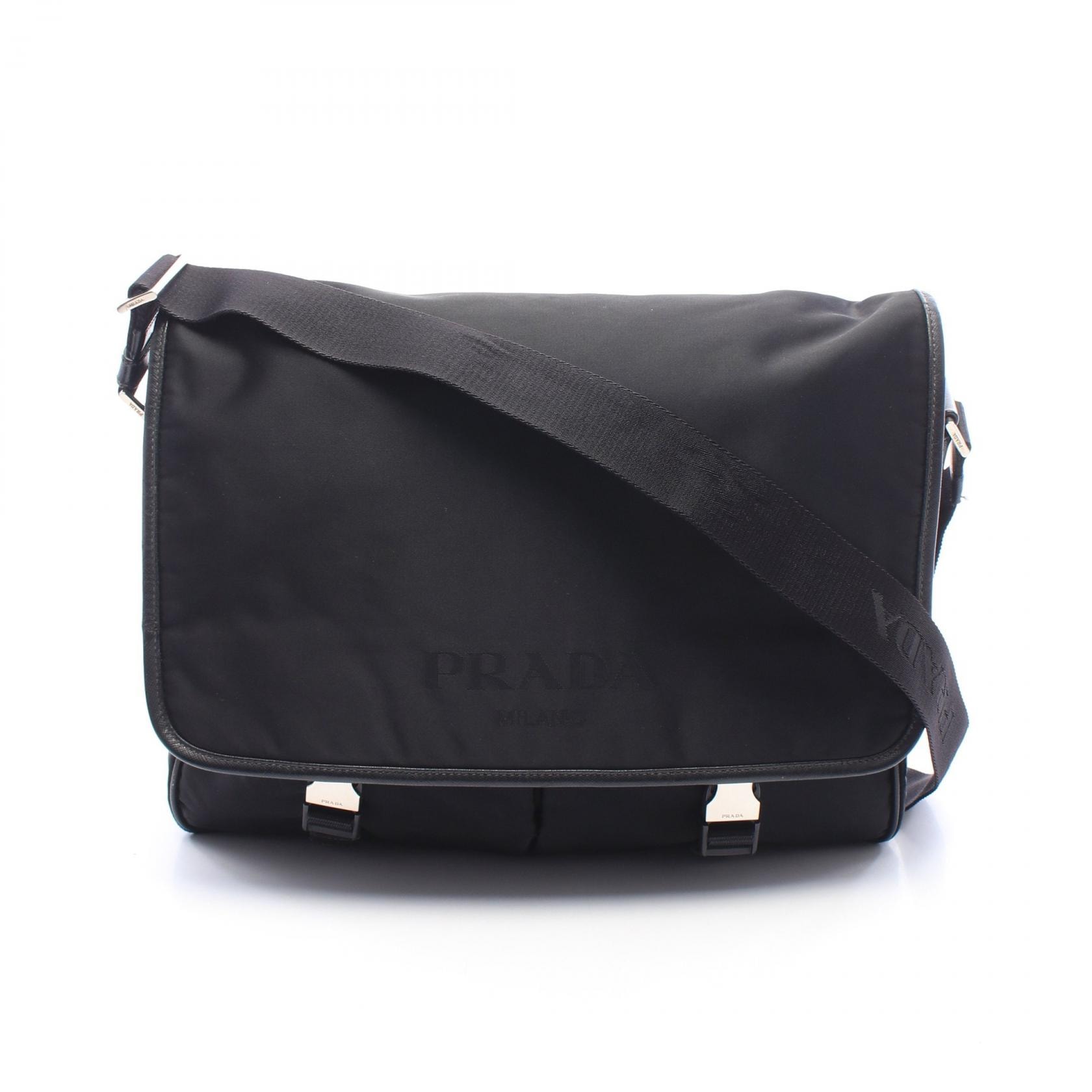 プラダ PRADA メッセンジャーバッグ ショルダーバッグ バッグ ナイロン/レザー メンズ レディース ブラック系 【中古】