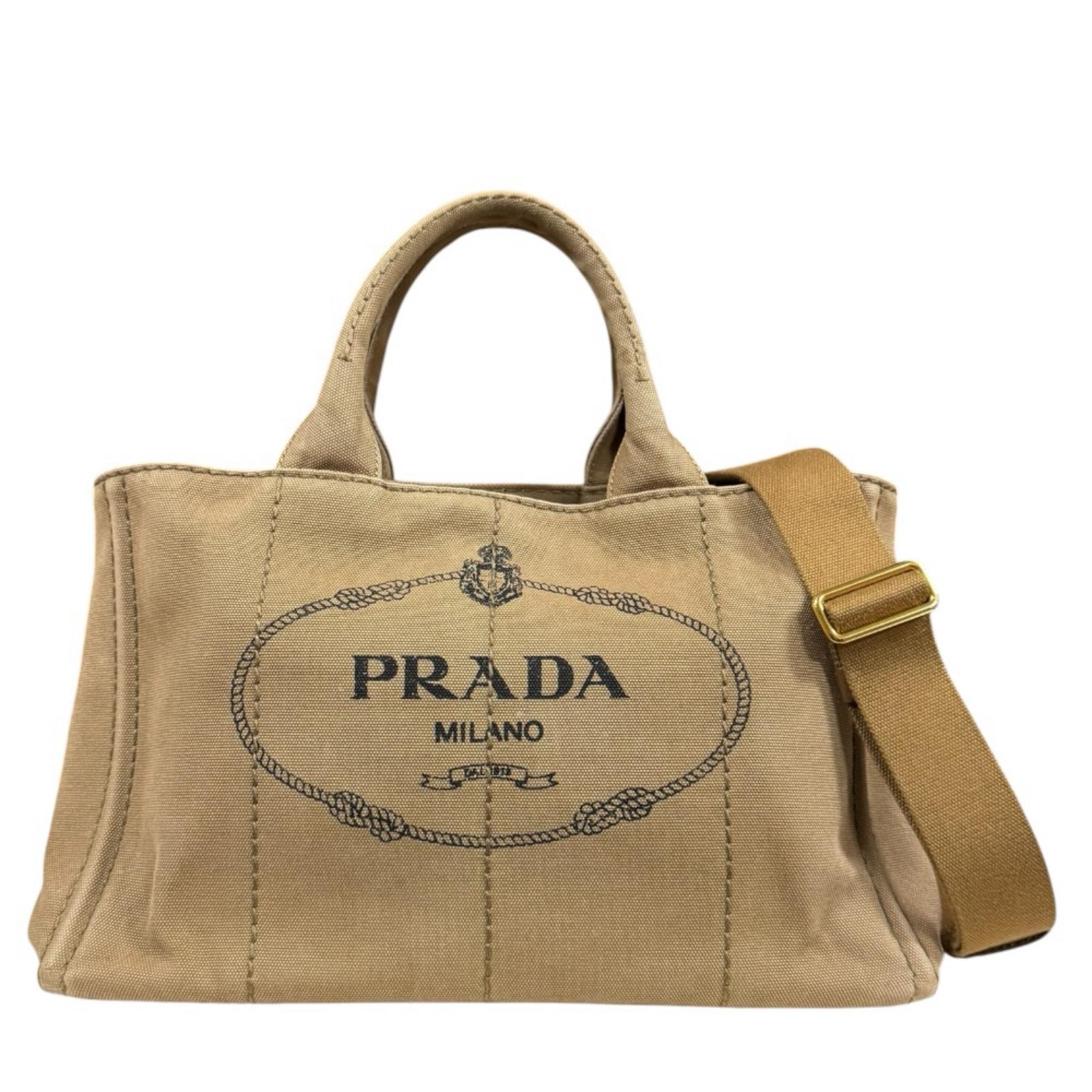 プラダ カナパトートM ショルダーバッグ キャンバス BN2642 ブラウン レディース PRADA 中古