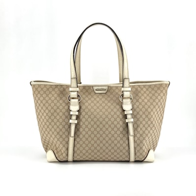 CELINE(セリーヌ) マカダム柄 レザー / ジャガードキャンバス WC-ST-0068 トートバッグ ホワイト×ベージュ
