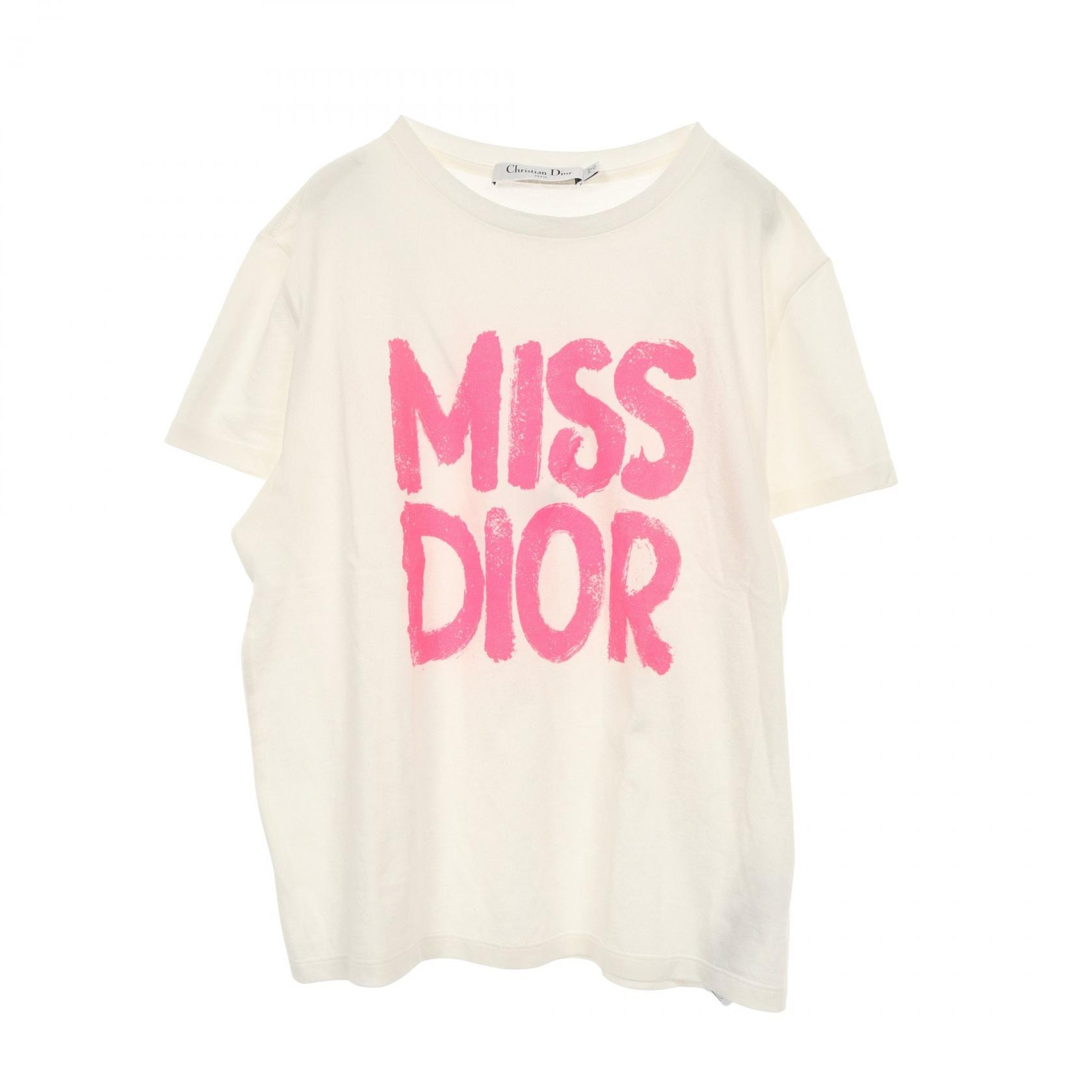 ディオール Dior MISS DIOR 半袖Tシャツ 衣料品 トップス コットン レディース ホワイト系 / ピンク系 90682 【中古】