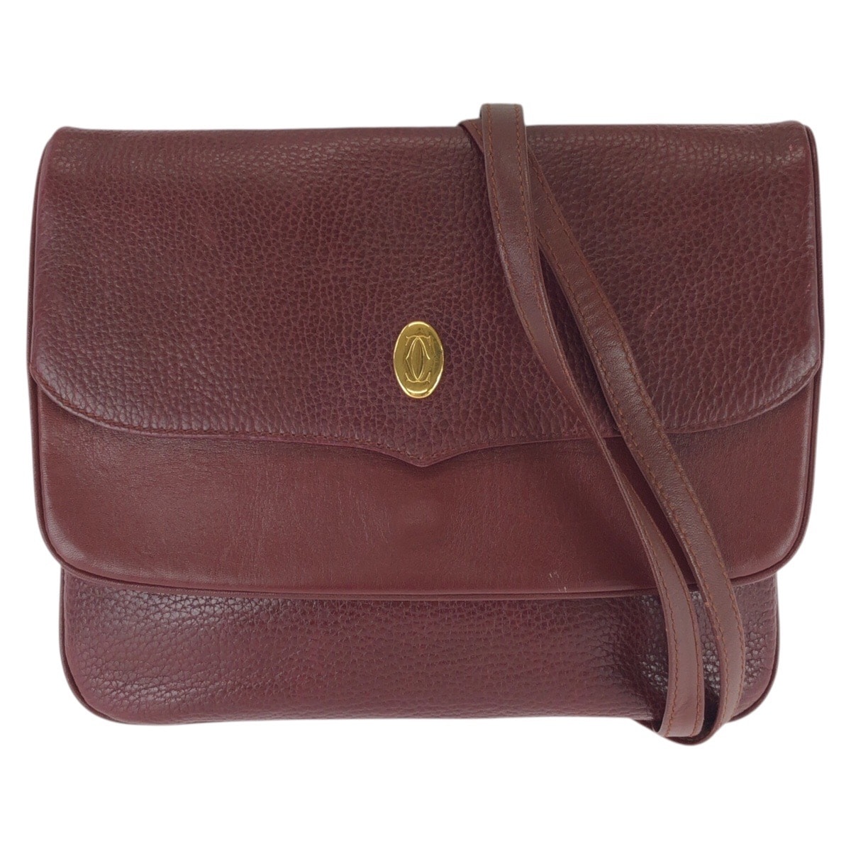 美品 CARTIER カルティエ マストライン ワインレッド ボルドー ゴールド金具 レザー ショルダーバッグ 603990 【中古】