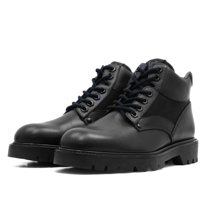 【美品】LOUIS VUITTON ルイ・ヴィトン オーベルカンフ・ライン ショートブーツ 2018年製 LV ロゴ ボアライニング スクリプトエンブロイダリー レースアップ シューズ 靴 メンズ サイズ 6.5 ブラック 黒 イタリア製