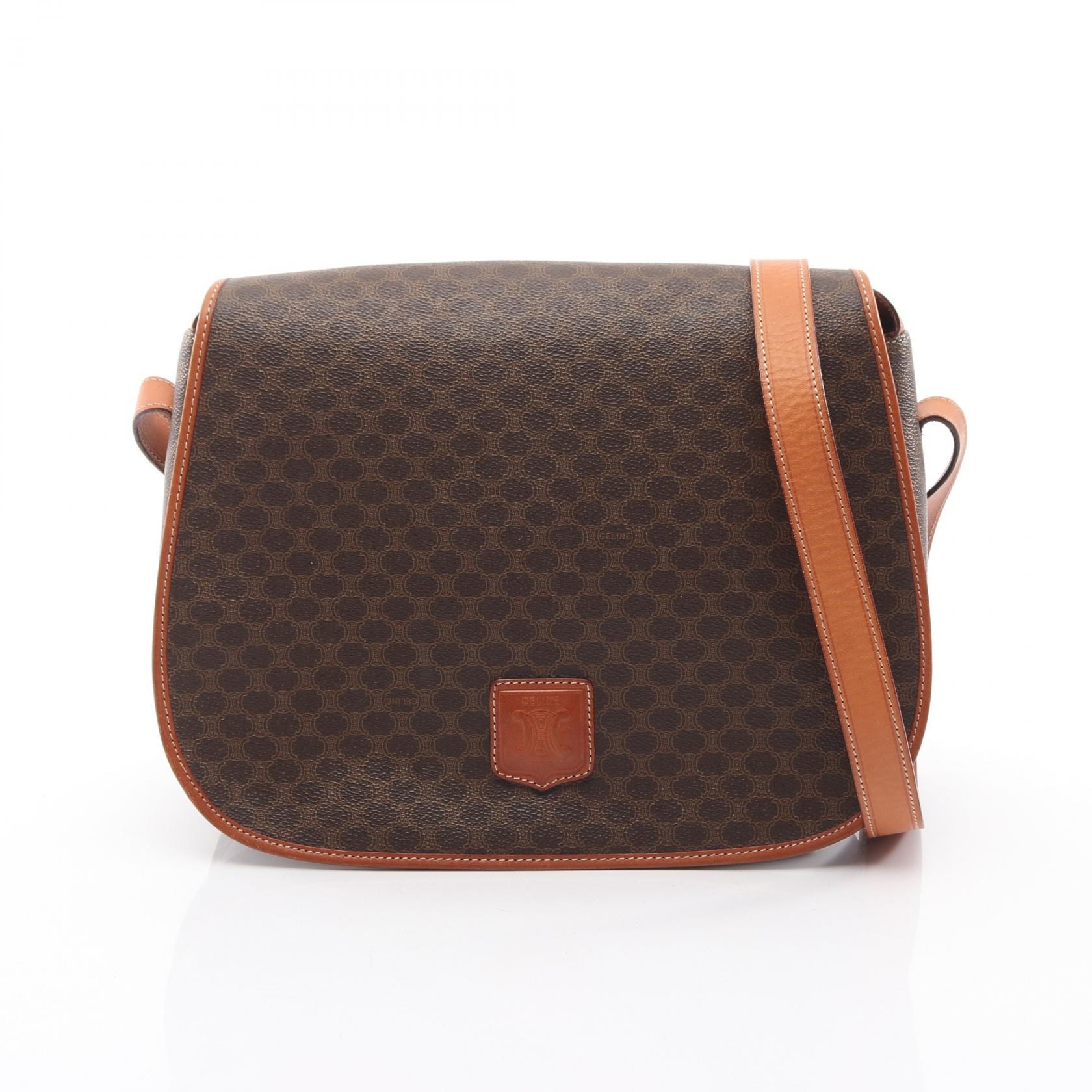 セリーヌ CELINE マカダム ショルダーバッグ バッグ PVCコーティングキャンバス レザー レディース ブラウン系 【中古】