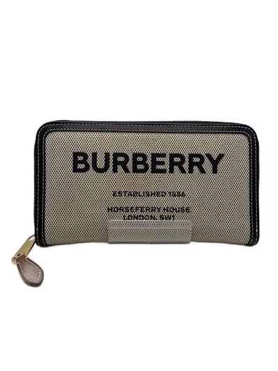 Burberry Horseferry Print Canvas and Leather Ziparound Wallet "Black/Tan"