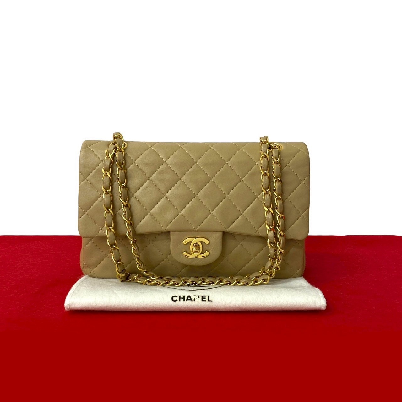CHANEL シャネル マトラッセ ココマーク ラムスキン ショルダーバッグ ベージュ
c77-8