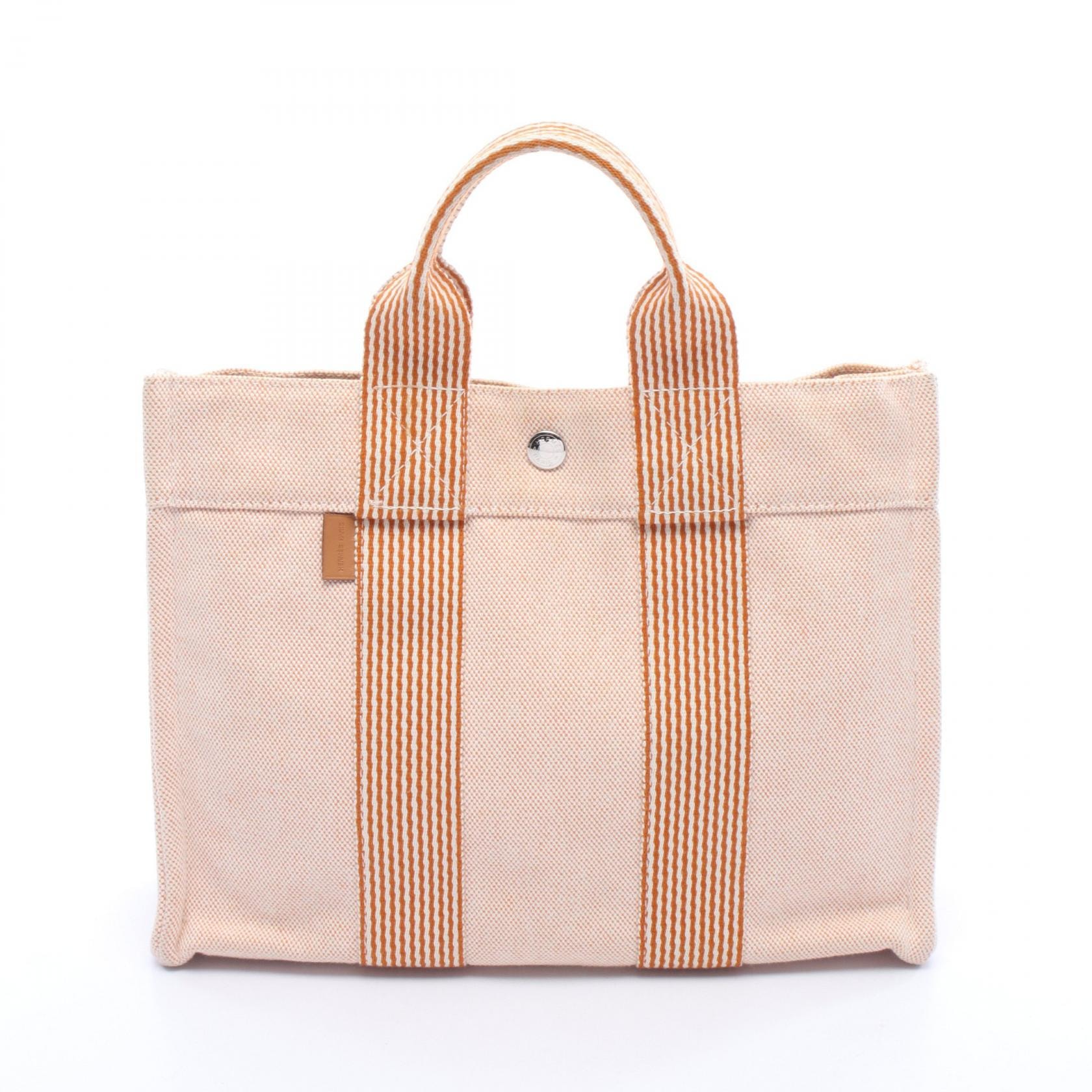 エルメス HERMES ニューフールトゥPM トートバッグ バッグ キャンバス オレンジ レディース オレンジ系 / ホワイト系 【中古】