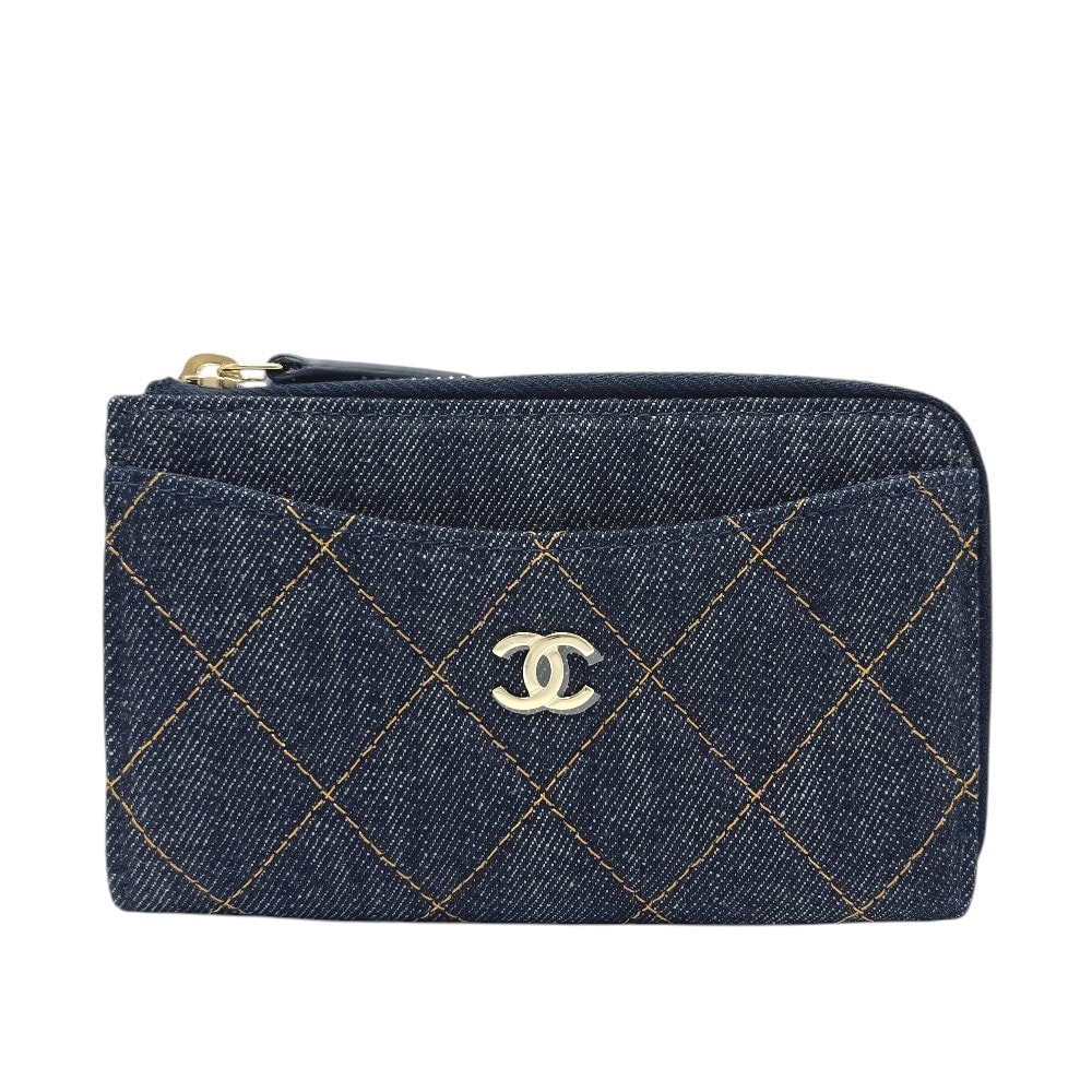 シャネル CHANEL クラシックフラップカードケース AP3179 マトラッセ フラグメント 財布 ウォレット コインケース デニム ブルー 未使用
