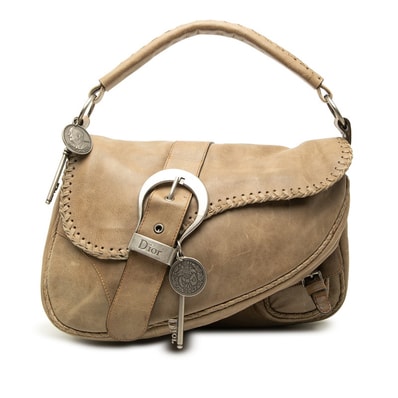 ディオール ガウチョ ハンドバッグ ワンショルダー ベージュ系 レザー レディース Dior 【中古】