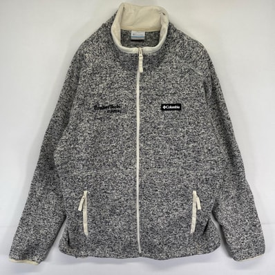 古着 コロンビア Columbia フリース ニット フルジップ ラグラン アウトドア 刺繍企業ロゴ XL グレー系 メンズ