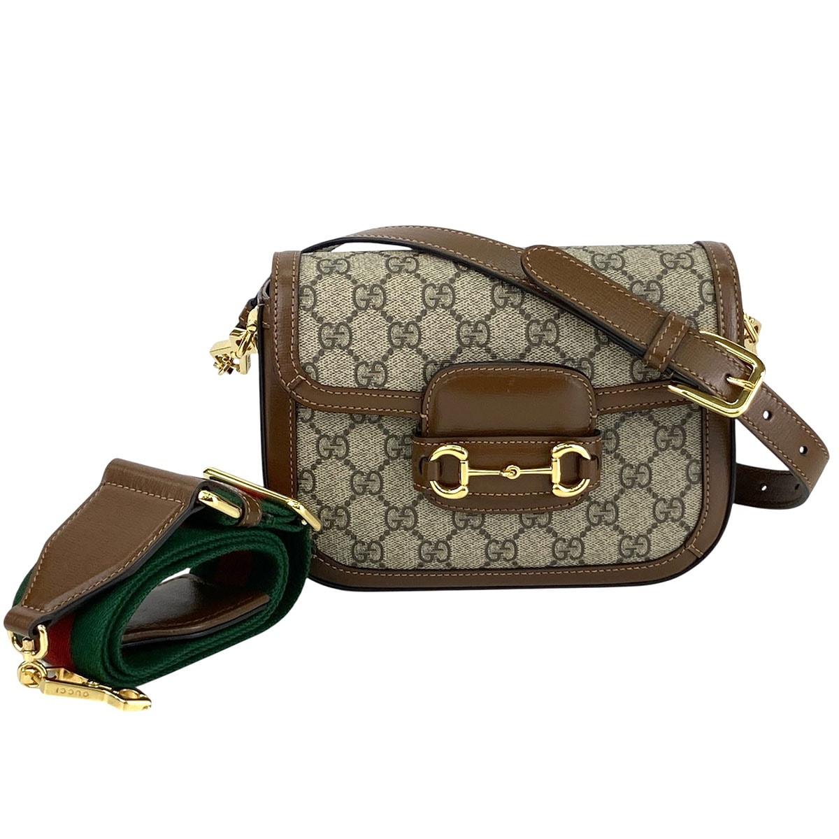 GUCCI グッチ ホースビット1995 スモール ウェブストライプ ショルダーバッグ 658574 GGキャンバス レザー ブラウン  レディース【中古】