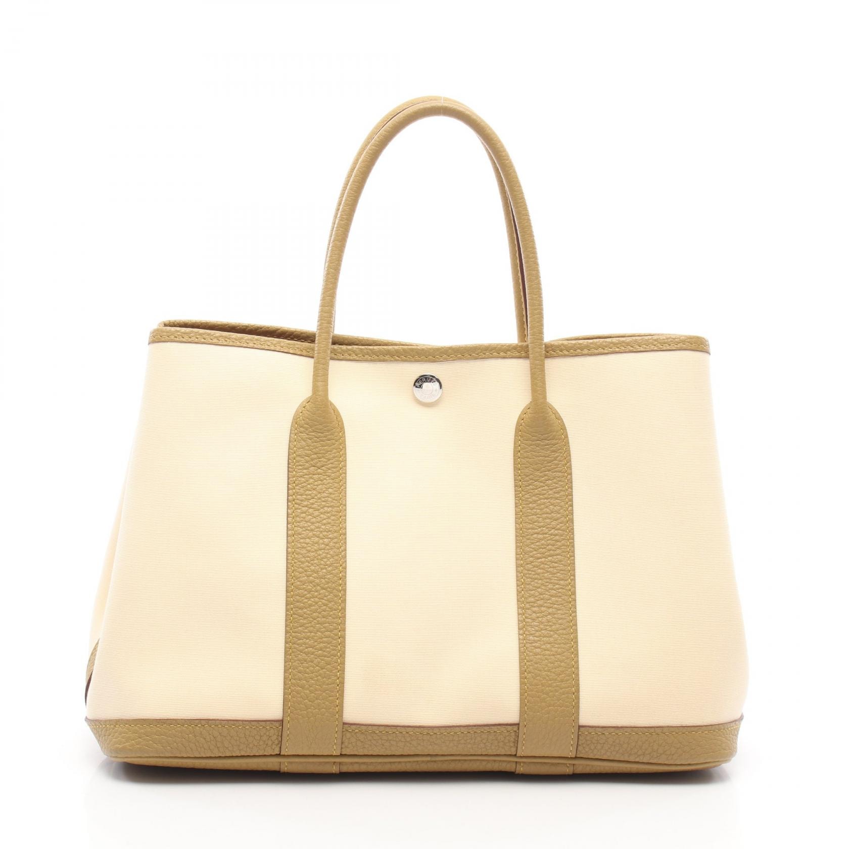 エルメス HERMES ガーデンパーティTPM トートバッグ バッグ キャンバス レザー トワルオフィシェ / ネゴンダ ネゴンダ カルダモン Y刻印(2020年製造) レディース アイボリー系 / カーキ系 【中古】