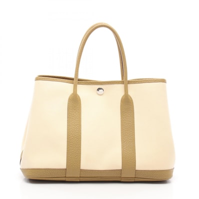 エルメス HERMES ガーデンパーティTPM トートバッグ バッグ キャンバス レザー トワルオフィシェ / ネゴンダ ネゴンダ カルダモン Y刻印(2020年製造) レディース アイボリー系 / カーキ系 【中古】
