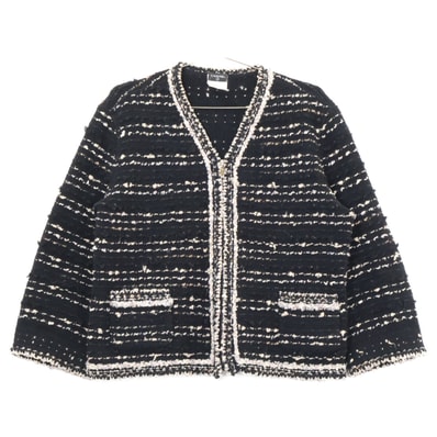 シャネル 05AW P26657V01976 ジップアップ ツイード ノーカラージャケット 48
