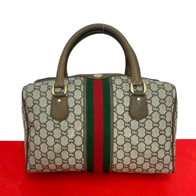GUCCI グッチ シェリーライン グッチプラス 金具 PVC レザー ハンドバッグ ブラウン
01649
