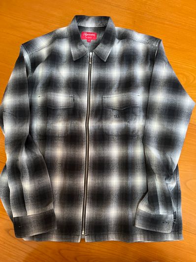 Supreme Shadow Plaid Flannel Zip Up Shirt "Black"