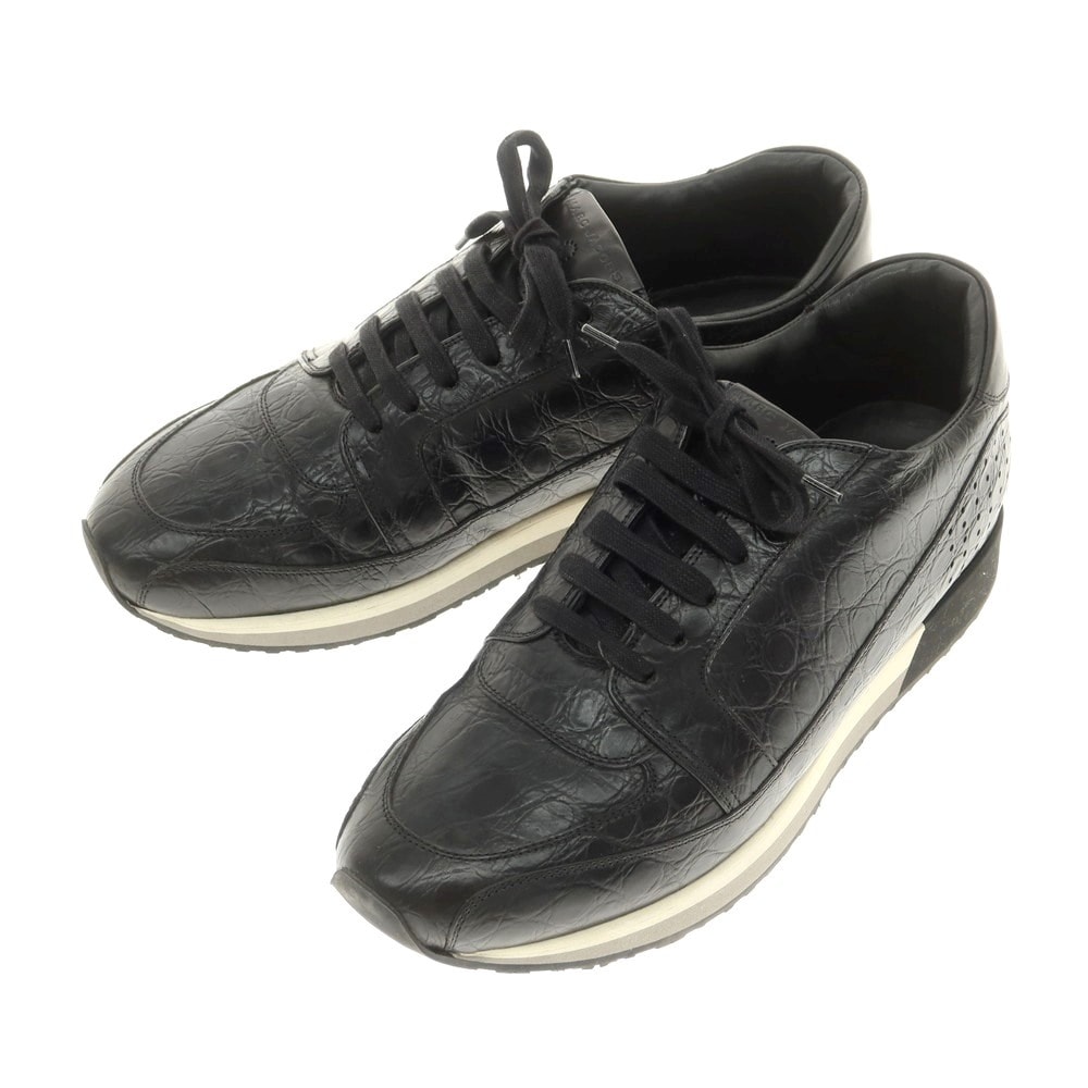 【中古】マークジェイコブス MARC JACOBS クロコダイル型押しレザー スニーカー ブラック【サイズ43】【メンズ】