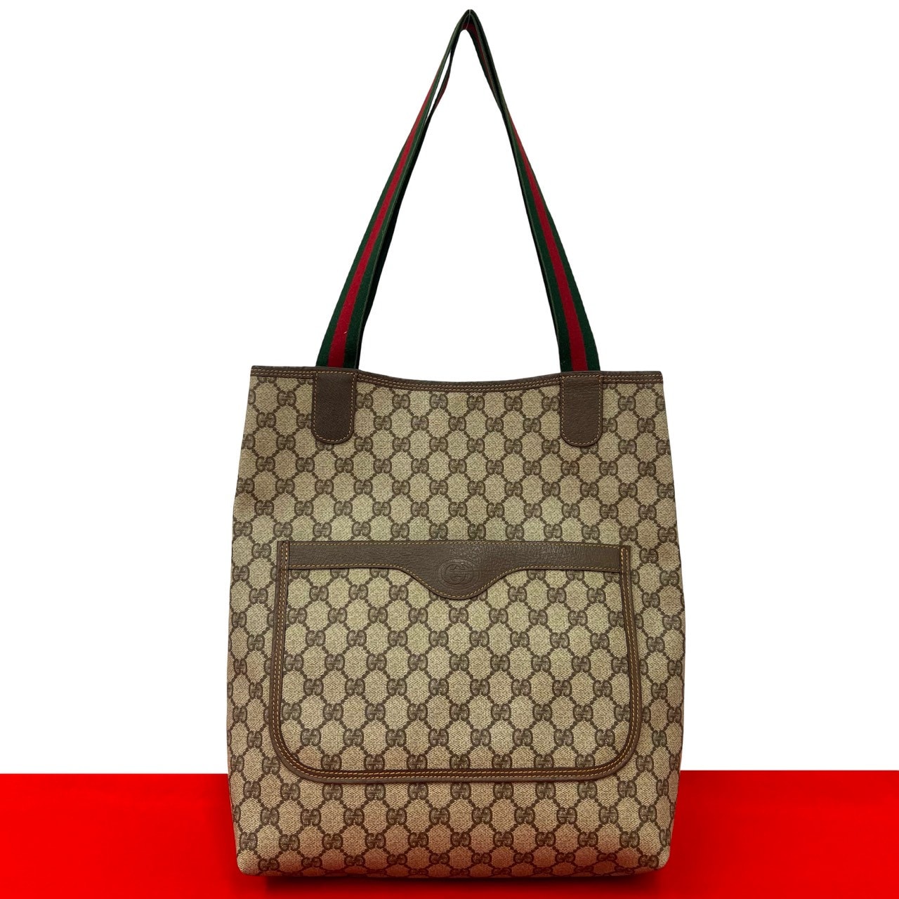 GUCCI グッチ シェリーライン GG 柄 レザー PVC トートバッグ ブラウン
 12228