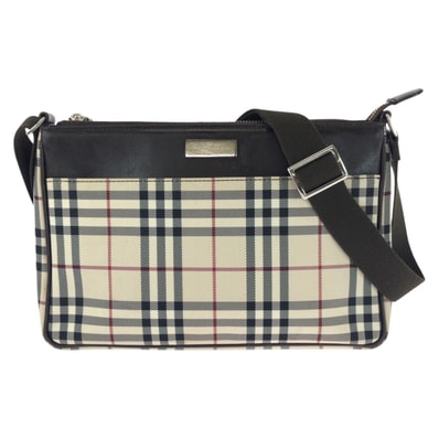 BURBERRY バーバリー チェック柄 ベージュ ダークブラウン シルバー金具 キャンバス レザー/ ショルダーバッグ 603740 【中古】
