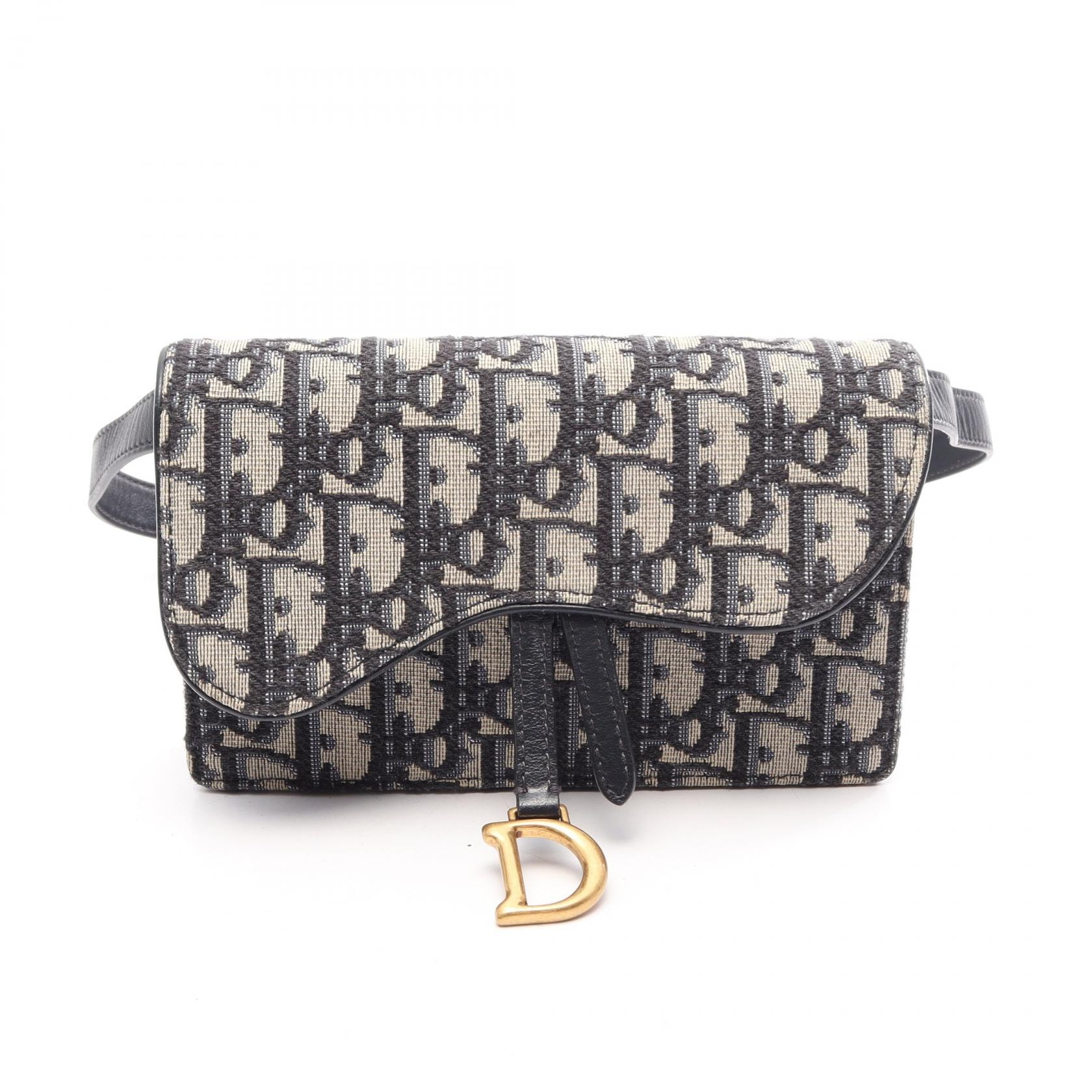 ディオール Dior SADDLE サドル オブリーク ジャガード ウエストバッグ ボディバッグ バッグ キャンバス レザー レディース ベージュ系 / ネイビー系 【中古】